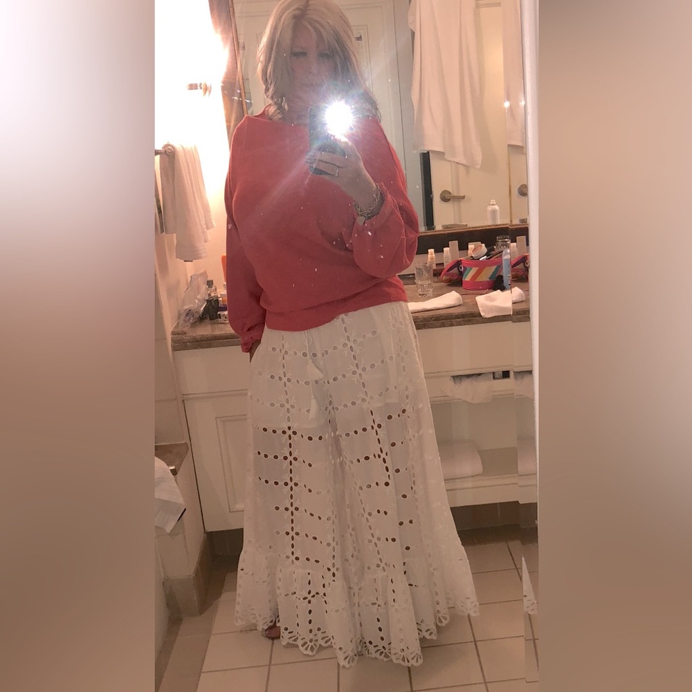 Elegant White Eyelet Maxi pants